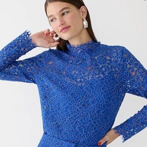 J Crew Scalloped Lace Long Sleeve Top in Blue